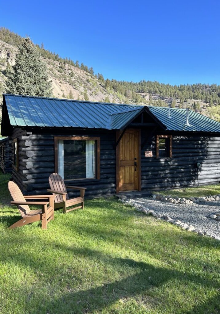 An Alpine Standard Cabin #10 in the middle of a grassy area.
